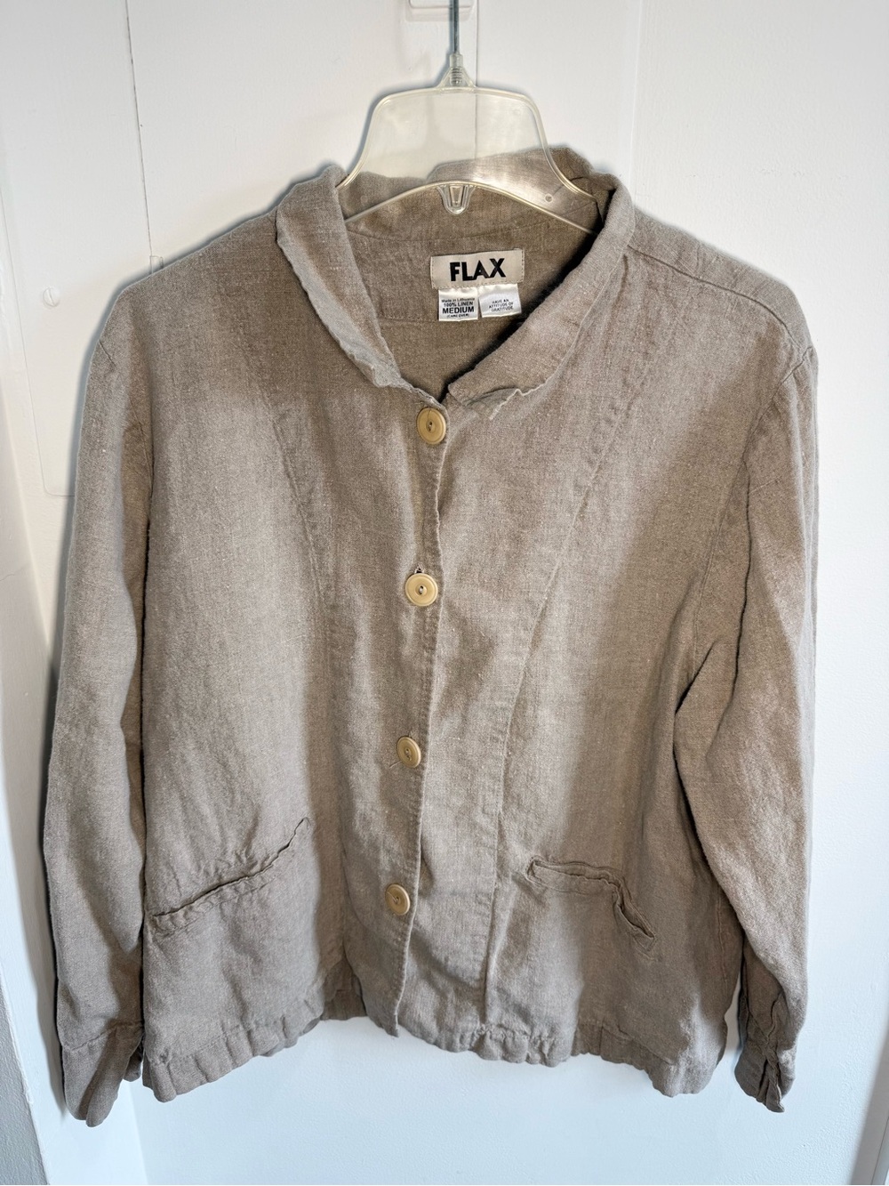 Flax 100% Linen Vintage 90s Natural Beige Button lightweight Jacket - Lagenlook